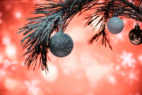 Jul Bakgrund Julbollar Hängande Tjetjina Dekoration Jul Tid Kommer Gratulationskort — Stockfoto