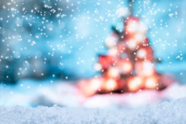 Boldog Karácsonyt Boldog Ünnepeket Üdvözlőlapot Havas Háttérrel Szép Karácsonyfával Ünnepi — Stock Fotó