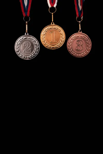 Médailles Argent Bronze Avec Des Numéros Sur Fond Noir Isolé — Photo