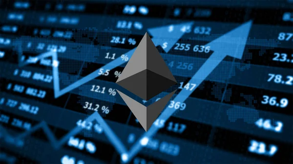 Bulanık arkaplan ile Ethereum sembolü. 