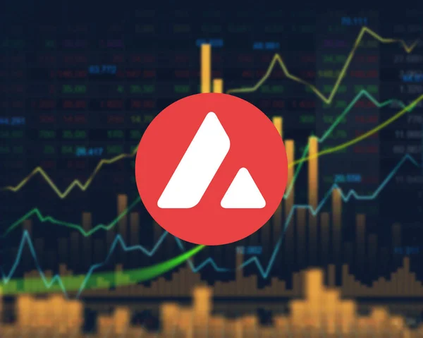 Grafik illüstrasyonunda çığ, avax, Kripto para birimi sembolü ve akranlardan ağ arka planına eşdeğer. 3D illüstrasyon, Mavi ve Turuncu arkaplan, Çevrimiçi bankacılık ve finans