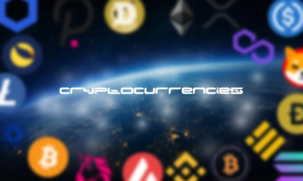 Logos Cryptocurrency Mynt Cryptomens Svart Bakgrund Business Finance Future Finance — Stockfoto