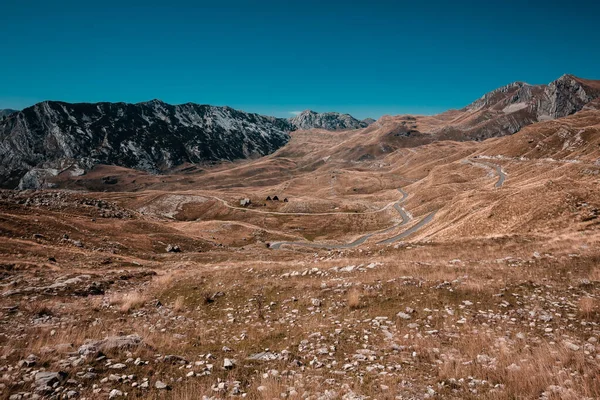 Durmitor Egy Hegyvonulat Észak Montenegrói Gyönyörű Kilátás Nyílik Vidékre Napos — Stock Fotó