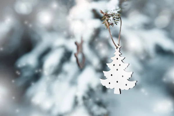 Glad Semester God Jul Söt Jul Dekoration Ett Barrträd Täckt — Stockfoto