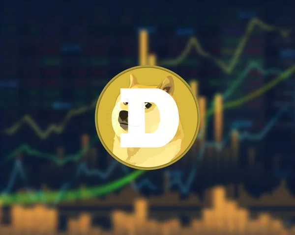 Dogecoin Virtuell Digital Cryptocurrency Koncept Investeringsplattform Med Diagram Och Bitcoin — Stockfoto