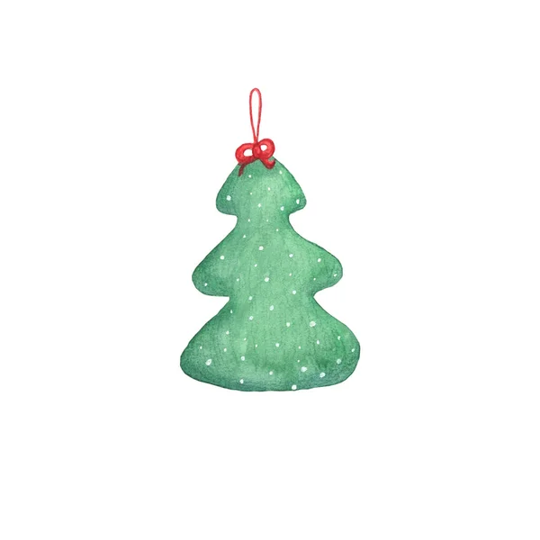 Υδατογραφία πράσινο χριστουγεννιάτικο παιχνίδι. Εικονογράφηση χέρι. Απομονωμένο σε λευκό φόντο. Καλή Χρονιά. Χριστουγεννιάτικο παιχνίδι δέντρο — Φωτογραφία Αρχείου