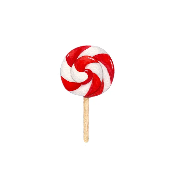 Suluboya Noel dekoru. Noel şekeri, lolipop. El boyaması illüstrasyon. İzole edilmiş. Kart