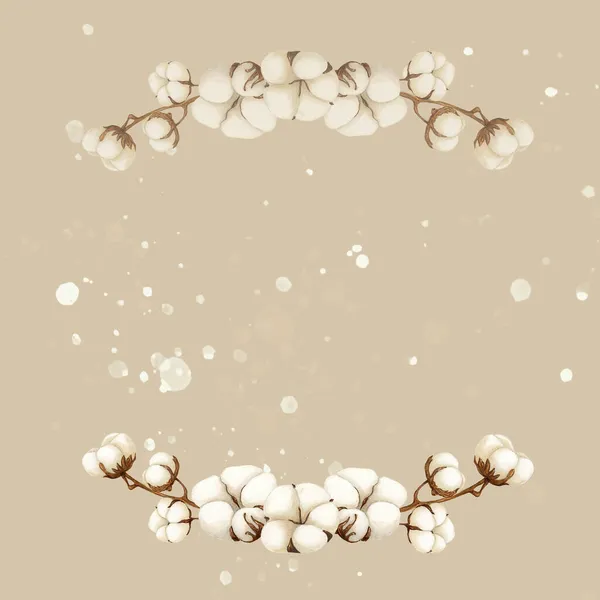 Banner aquarela Flor de algodão no fundo bege. Aquarelle flor selvagem para fundo, textura, cartão, quadro, capina — Fotografia de Stock