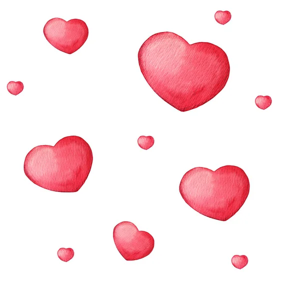 Watercolor many hearts isolated on white background. Illustration for Valentines Day use for scrapbooking, card, postcard — Stock Photo, Image