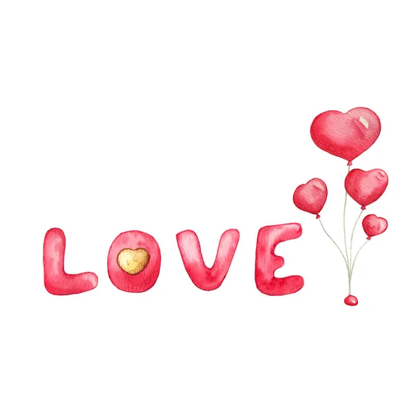 Aquarelle Amour avec des ballons coeur pour la Saint Valentin, mariage, rencontres et autres et autres occasions romantiques. Utilisez pour carte postale, carte postale — Photo