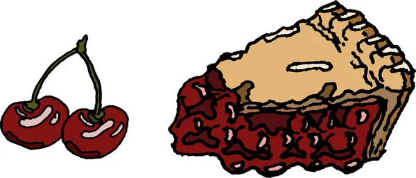 Beyaz arka planda vişneli turta ve kiraz resmi. Tatlı turta, pasta ve malzeme, tatlılar, böğürtlenler, kullanıma hazır. Tasarımın için.