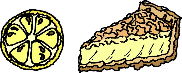 Ilustração de torta de limão e limão em um fundo branco. Torta doce, torta e ingrediente, doces, frutas prontas para usar, eps. Para o seu design —  Vetores de Stock
