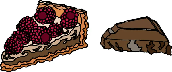 Beyaz arka planda ahududu turtası ve çikolata tasviri. Tatlı turta, pasta ve malzeme, tatlılar, böğürtlenler, kullanıma hazır. Tasarımın için.
