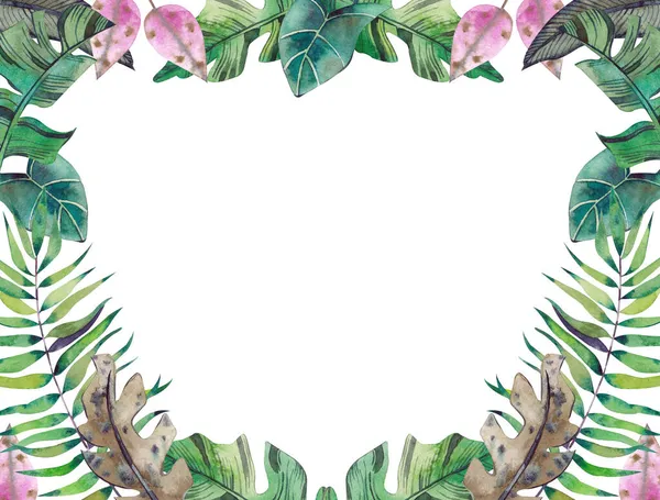 Obdélníkový rám z tropických listů. Vhodné pro design pohlednic, pozvánek. — Stock fotografie
