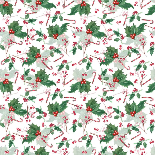 Patrón Sin Costuras Dibujado Acuarela Sobre Fondo Blanco Artículos Navidad —  Fotos de Stock