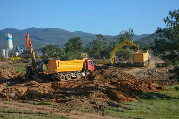 Dos Trabajos Excavación Construcción Excavadores —  Fotos de Stock