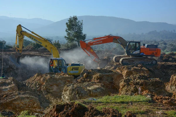 Dos Trabajos Excavación Construcción Excavadores —  Fotos de Stock
