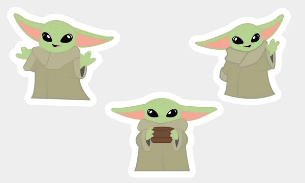 Set Cute Stickers Master Yoda — стоковый вектор