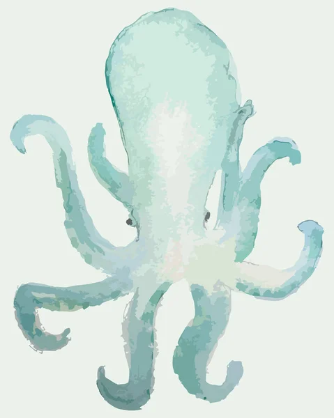 Acuarela Ilustración Pulpo Mar Azul Verde — Archivo Imágenes Vectoriales