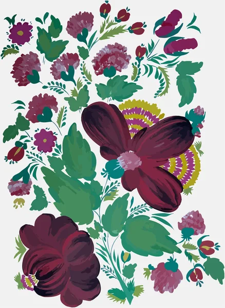 Conjunto Flores Acuarela Ornamento Pintura Floral Pintura Decorativa Con Adornos — Vector de stock