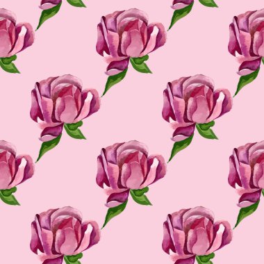 Suluboya vektör deseni, pürüzsüz, tropikal, parlak, pembe çiçekli yinelenen doku şakayık yaprağı, arka plan, ekran koruyucu, örtü