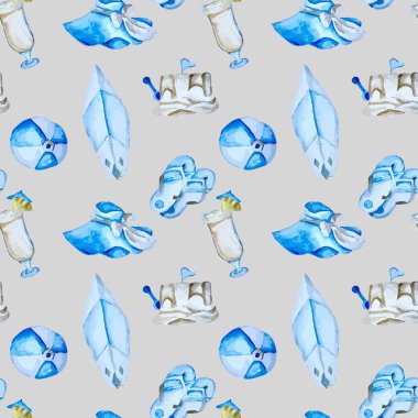 Yaz suluboya plaj mavi desen