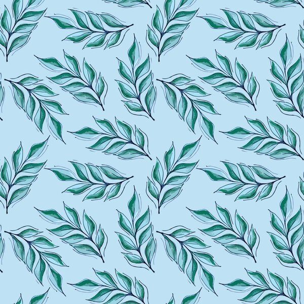 Set of stylized vintage watercolor seamless pattern of branches, flowers, leaves for cards, patterns, decor