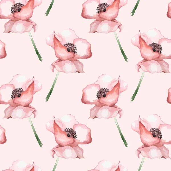 Watercolor Handmade Pattern Seamless Poppy Red Pink Wallpaper Background Background — 스톡 벡터