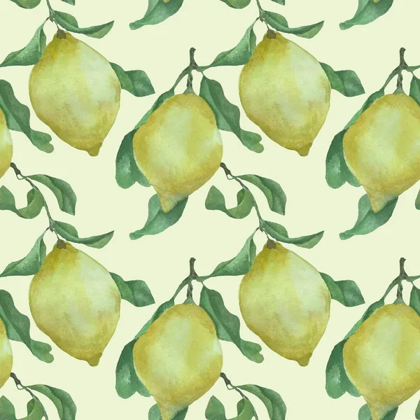 水彩画矢量图案 无缝与黄色柠檬和叶子 — 图库矢量图片