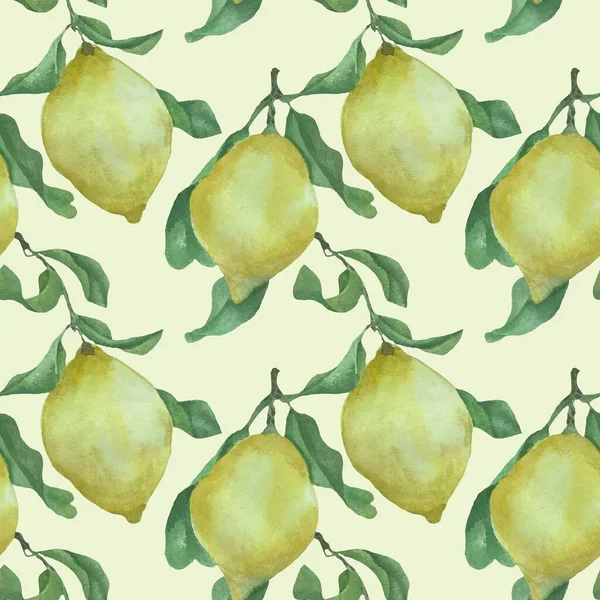 Watercolor Hand Drawn Vector Pattern Background Wallpaper Seamless Yellow Lemons — 스톡 벡터