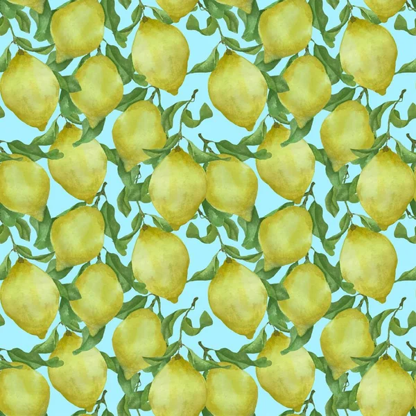 Watercolor Hand Drawn Vector Pattern Background Wallpaper Seamless Yellow Lemons — Vetor de Stock