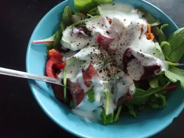 sağlıklı bir porsiyon taze sebze vitamin salatası.