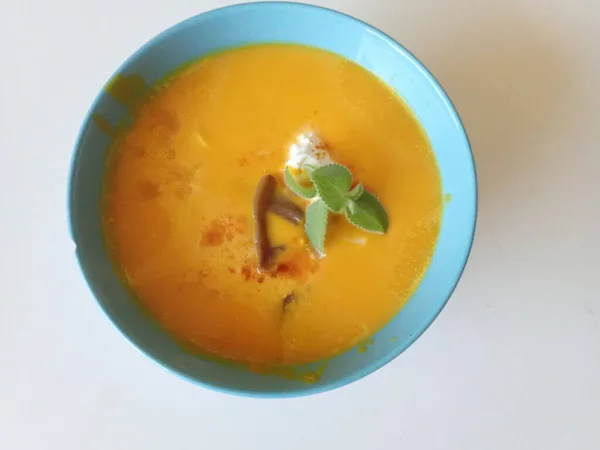 Portion Bol Une Soupe Citrouille Fraîche — Photo