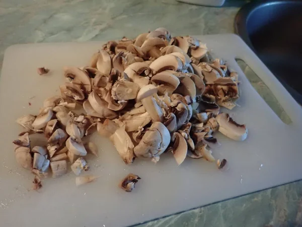 Preparazione Fatta Casa Cipolla Fritta Con Funghi — Foto Stock