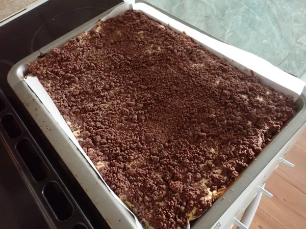 Baking Sweet Homemade Chocolate Cake Tray — Stock Photo, Image