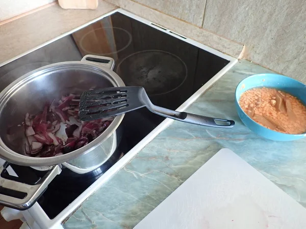 Домашнее Приготовление Овощного Супа Свежих Ингредиентов — стоковое фото