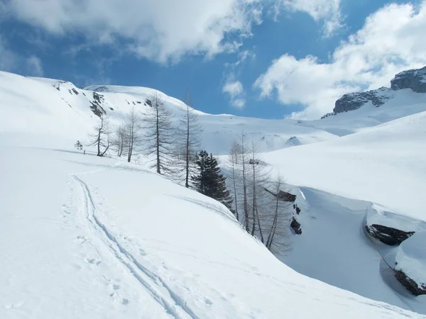 Skitouring Zimní Krajina Raurisertal Rakouských Alpách Stock Snímky