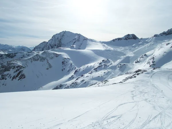 Zimowa Przygoda Górach Stubaier Alpes Austrii — Zdjęcie stockowe