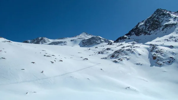 Petualangan Musim Dingin Meluncur Pegunungan Alpen Stubaier Austria — Stok Foto