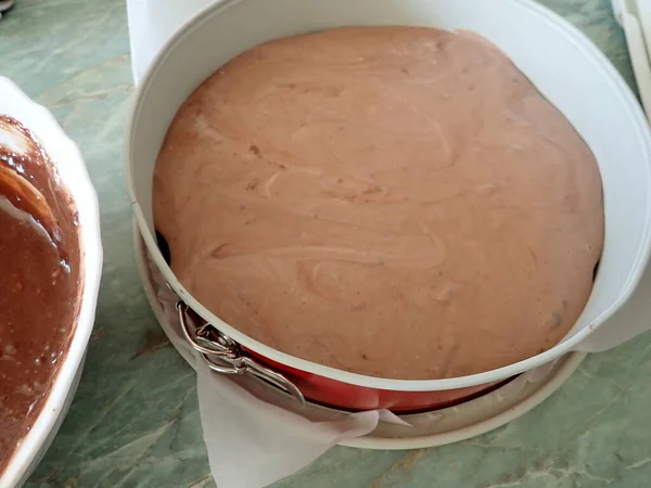 Kitchen Process Baking Homemade Sweet Chocolate Cake — Fotografia de Stock