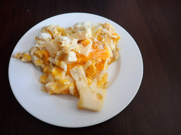 Scrabbled Eggs Vegetales Served Plate Breakfast — Zdjęcie stockowe