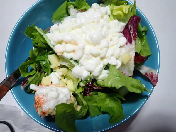 Portion Fresh Vegetable Salad Served Bowl — Stock Fotó