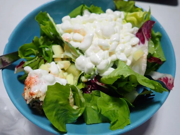 Portion Fresh Vegetable Salad Served Bowl — Stock Fotó