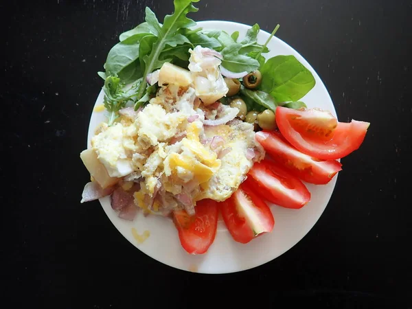 Bread Cheese Vegetables Snack Served Plate — Stock Fotó