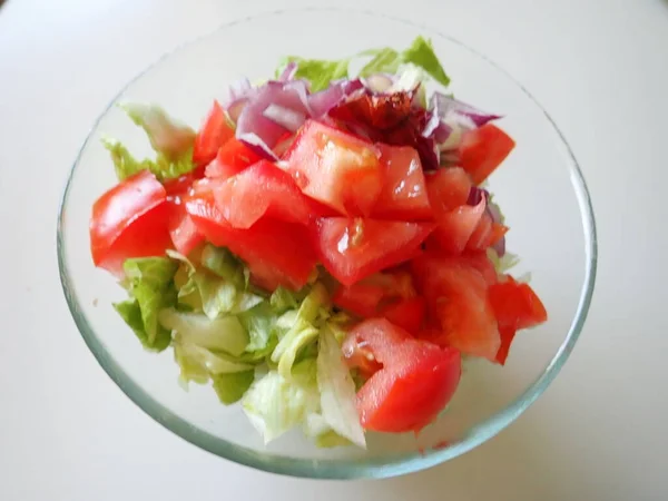 Portion Fresh Vegetable Salad Served Bowl — Stockfoto