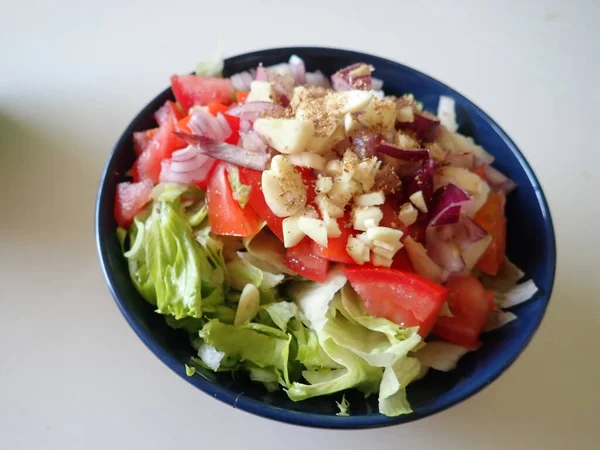 Portion Fresh Vegetable Salad Served Bowl — 스톡 사진