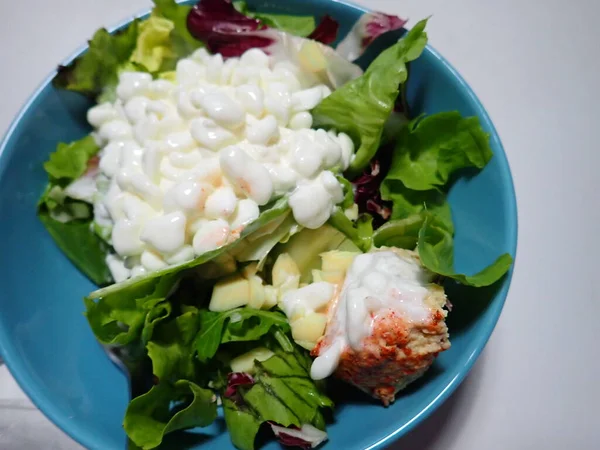 Portion Fresh Vegetable Salad Served Bowl — Stock Photo, Image