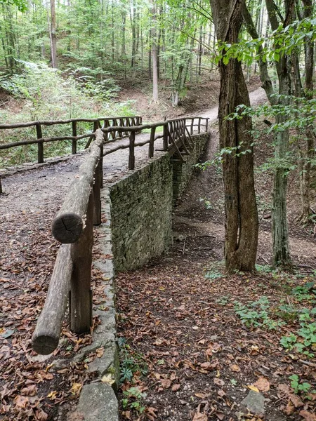 an old stone bridge in the wood