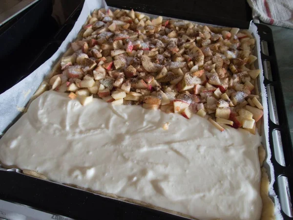 Traditional Homemade Baking Sweet Apple Quark Pie Kitchen — Stock Photo, Image