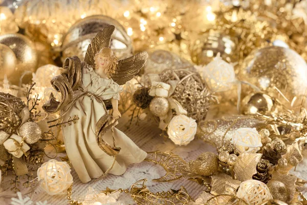 Χριστούγεννα Και Πρωτοχρονιά Φόντο Χρυσό Λευκό Και Μπεζ Χρώμα Χριστουγεννιάτικη — Φωτογραφία Αρχείου